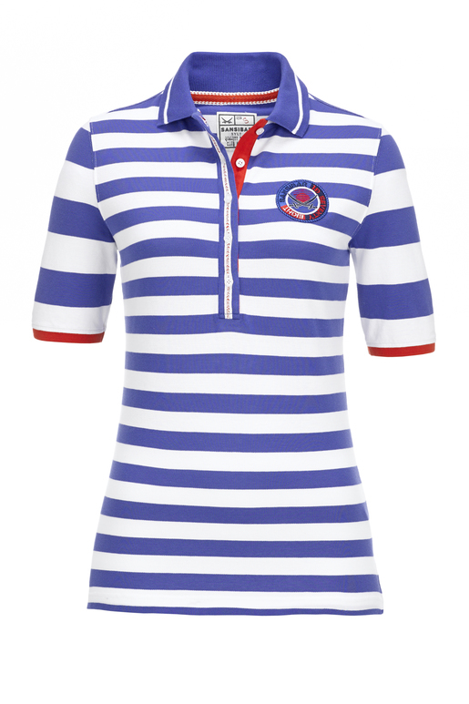Damen Poloshirt STRIPES , white/ blue, S 