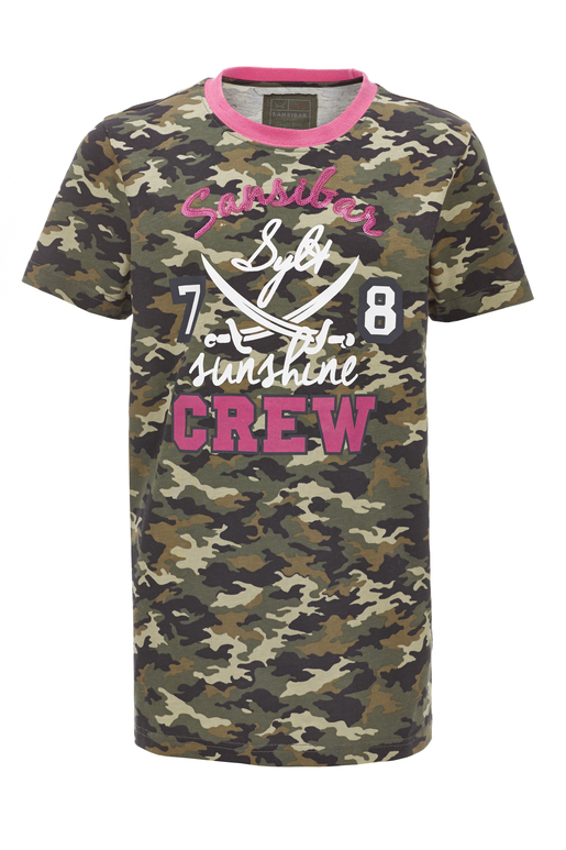 Girls T-Shirt Crew , Camouflage light, 140/152 