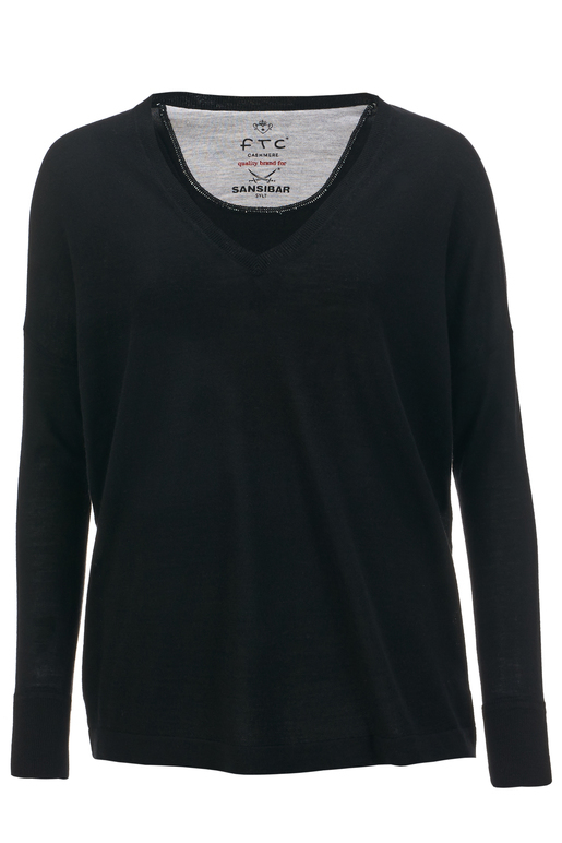 FTC Damen Pullover V-Neck , black, L 