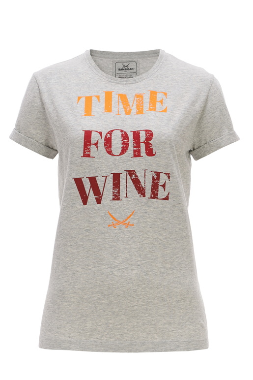 Damen T-Shirt TIME FOR WINE , greymelange, XL 