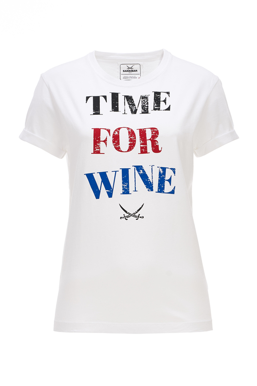 Damen T-Shirt TIME FOR WINE , white, S 
