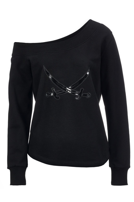 Damen One-Shoulder Sweater , BLACK, L 