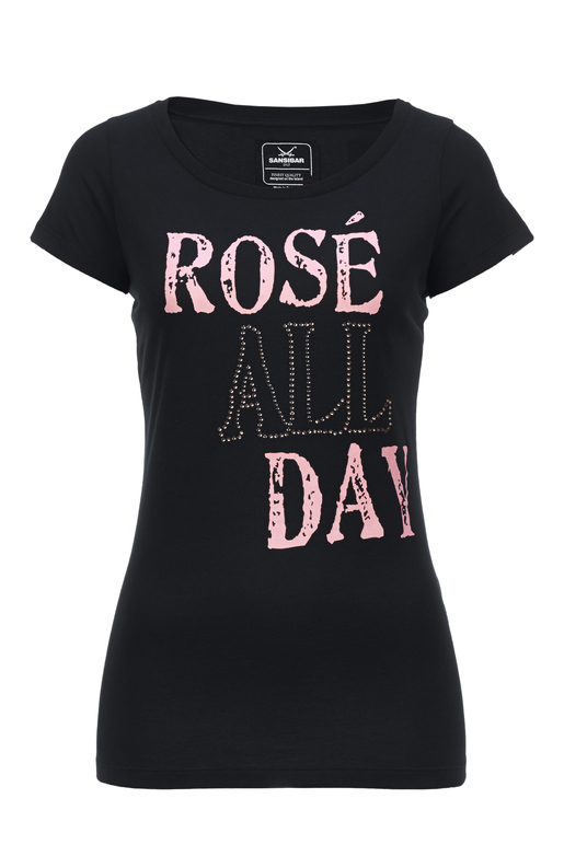 Damen T-Shirt ROSÉ ALL DAY , BLACK, XXS 