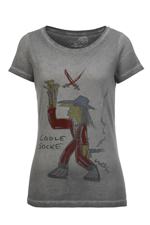 Damen T-Shirt UDO COOLE SOCKE , GREY, L 
