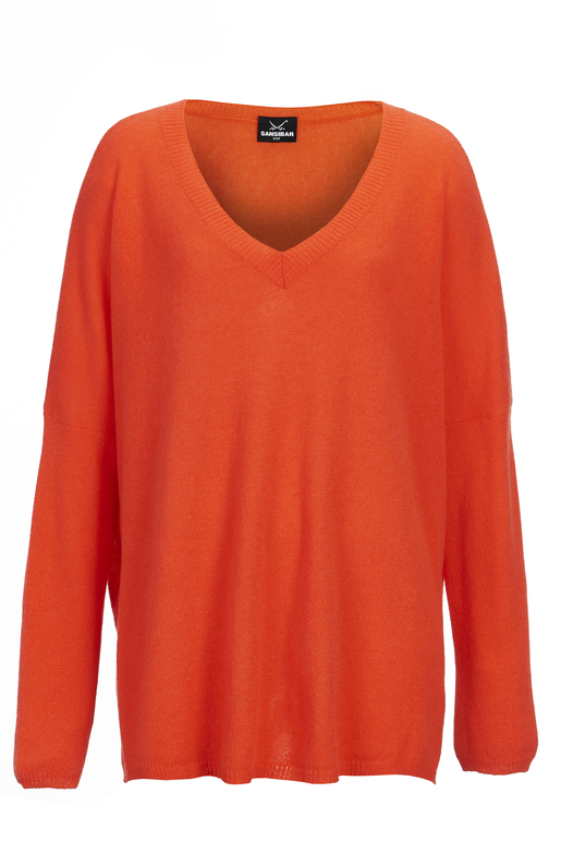 Damen Cashmere V-Neck Pullover , BURNED ORANGE, XL 
