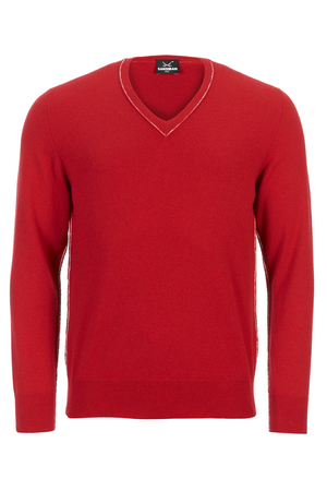 Herren Cashmere V-Neck Pullover , DARK RED, XL 