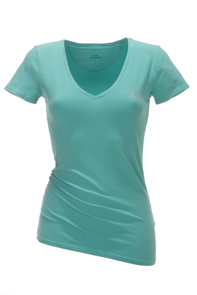 Damen T-Shirt V-Ausschnitt BASIC 0113, Jade mint, Gr. XL | Damen | Fashion  | Sansibar