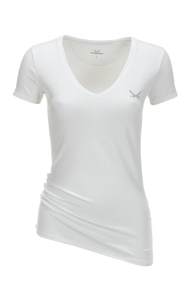 Damen T-Shirt V-Ausschnitt BASIC 0113, White, Gr. L | Damen | Fashion |  Sansibar
