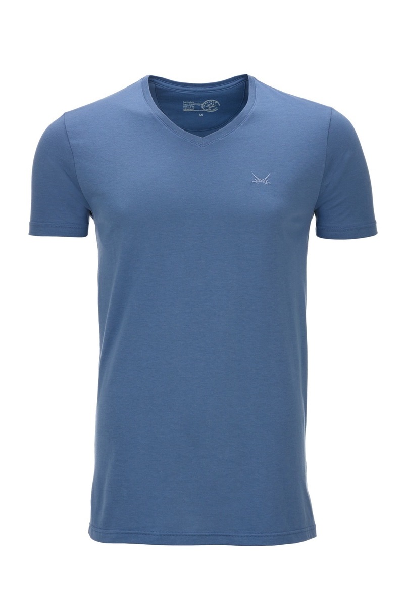 Herren T-Shirt Pima Cotton V-Ausschnitt Einzelpack 0115, Jeansblue, Gr. XXXL