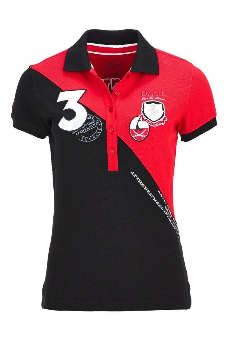 Damen Poloshirt DAOU BEACH MOUNTAIN, Black/ red, Gr. XXXL