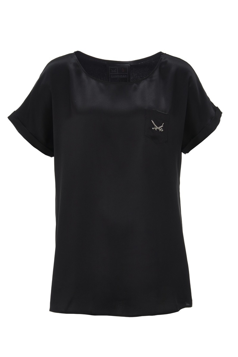 Damen Seiden T-Shirt, Black, Gr. XL