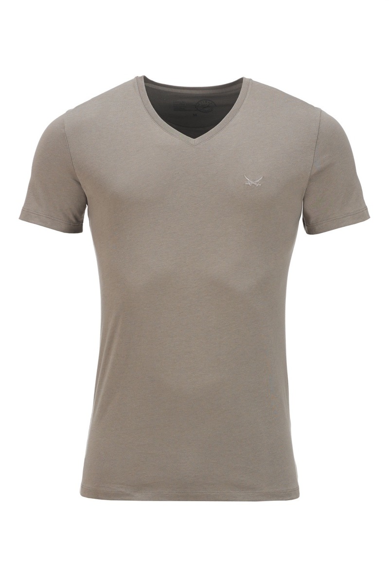 Herren T-Shirt Pima Cotton V-Ausschnitt Einzelpack 0115, Greige, Gr. XXS