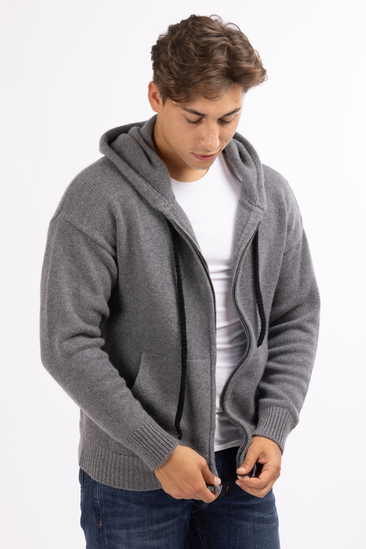 Kaschmir Ziphoody Modell Bastian, dark greymelange, S Kaschmir Ziphoody Modell Bastian, dark greymelange, S