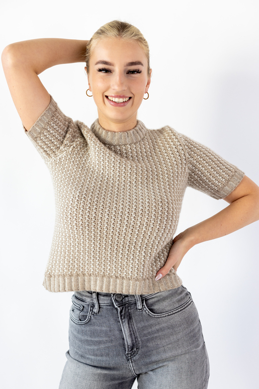 Damen Cashmere Kurzarmpullover Art.ADA , BEIGE / KOMBINIERT, XS 