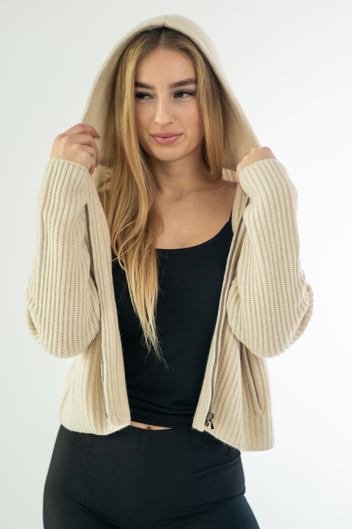 Damen Cashmere Zipjacke Art. Mira , BEIGE, XXL 