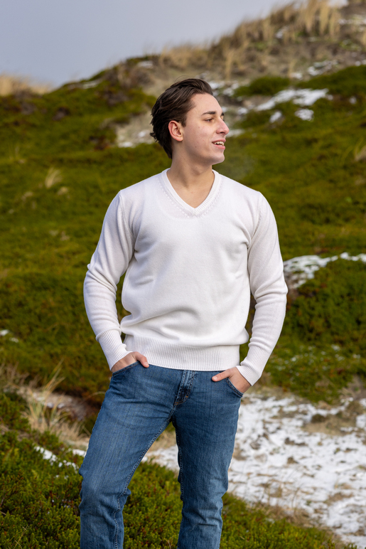 Kaschmir V-Neckpulli Modell Gregor, white, S Kaschmir V-Neckpulli Modell Gregor, white, S