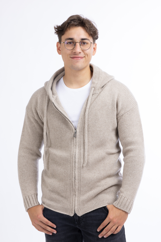 Kaschmir Ziphoody Modell Adrian, sandmelange, S Kaschmir Ziphoody Modell Adrian, sandmelange, S