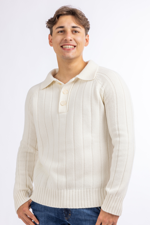 Kaschmir Polokragenpullover, offwhite, S Kaschmir Polokragenpullover, offwhite, S