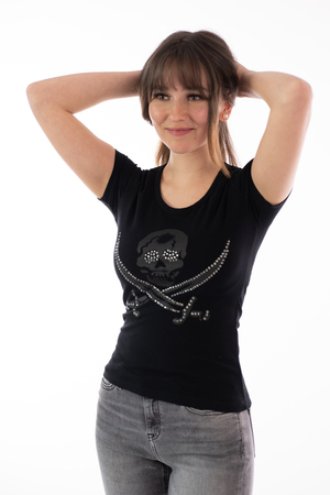 Damen T-Shirt BLING SKULL , BLACK, 3XL 